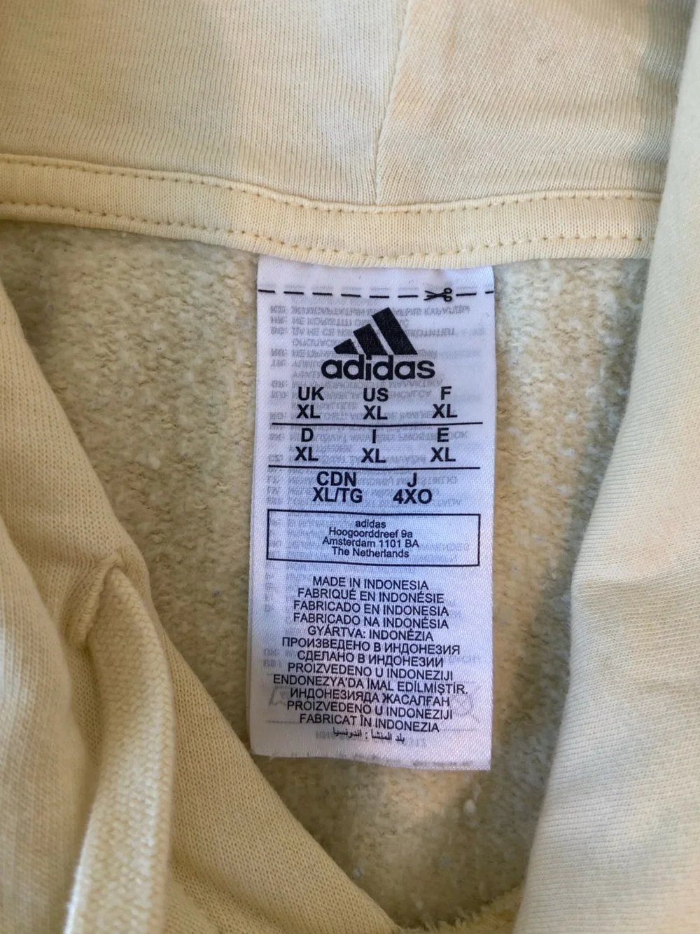 Mens XL Adidas Cream Yellow Hoodie Drawstring Pockets Fall Outdoor